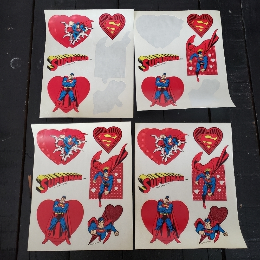 Superman Vintage 1993 DC Comics Valentine's Day Stickers Lot of 4 Bundle Red